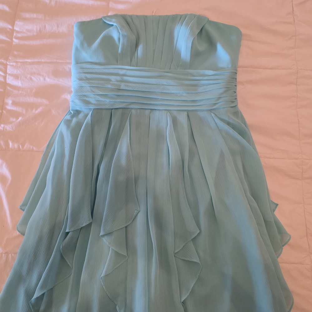 David's Bridal Strapless Teal Dress